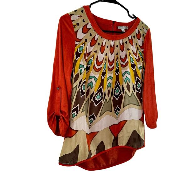 Alberto Makali Orange Abstract Print Women Size Small Designer Fashion Top - Picture 2 of 10